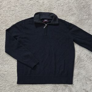 UNTUCKit navy blue quarter-zip merino wool sweater size M